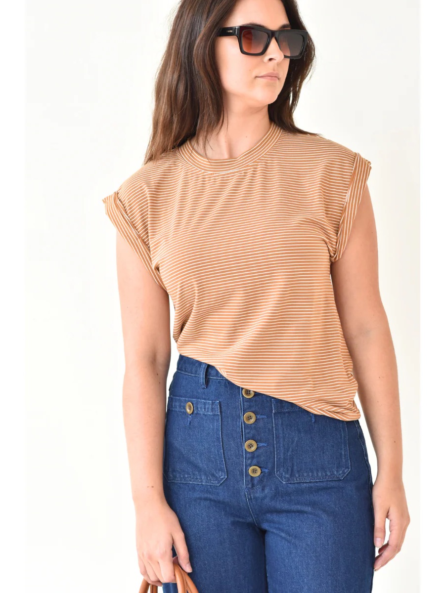 Pistola Neutral Striped Sleeveless Tee - Beige